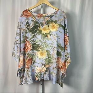 Chenault 1X  Floral V-Neck Blouse Tunic Modest Boho Formal Flowy Boxy